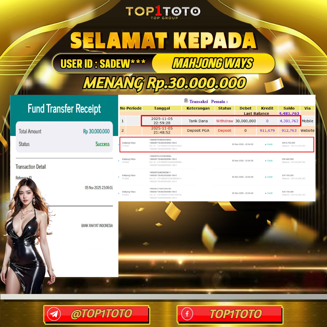 TOP1TOTO JACKPOT SLOT MAHJONG WAYS Rp.30.000.000 - LUNAS USER ID : SADEW***