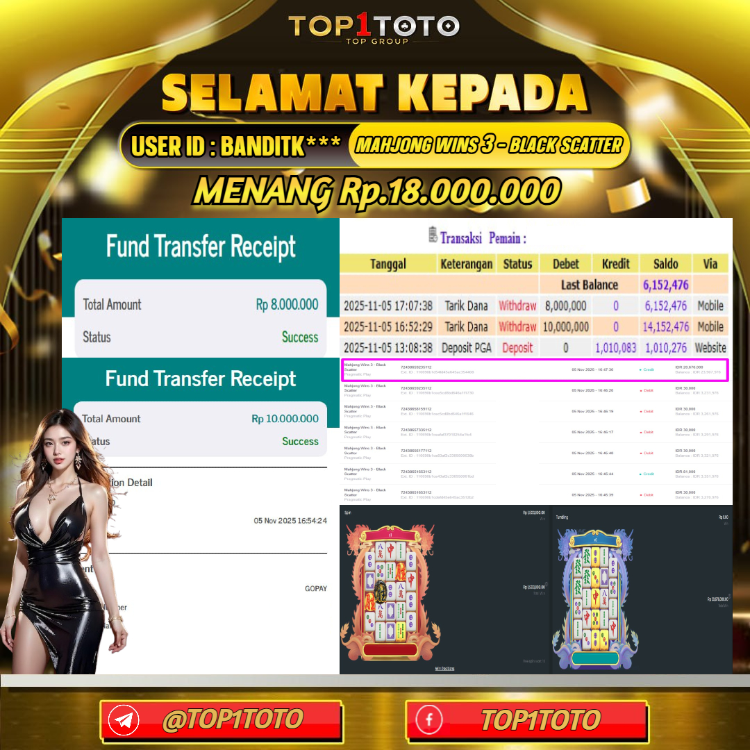 TOP1TOTO JACKPOT SLOT MAHJONG WINS 3 - BLACK SCATTER Rp.18.000.000 - LUNAS USER ID : BANDITK***